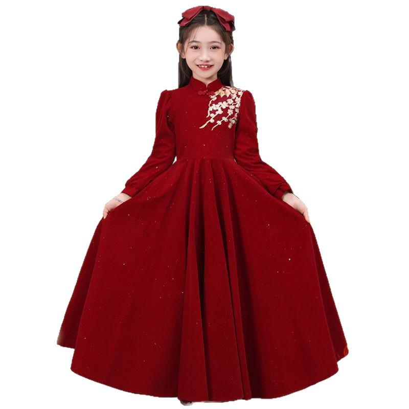 Rotes Langarm Elegantes Besticktes Formelles Kleid für Mädchen – 10.000 auf Lager