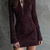  New Amazon Independent Station Semi-turtleneck Zipper Embroidery Plus Lace Lace Hip Skirt