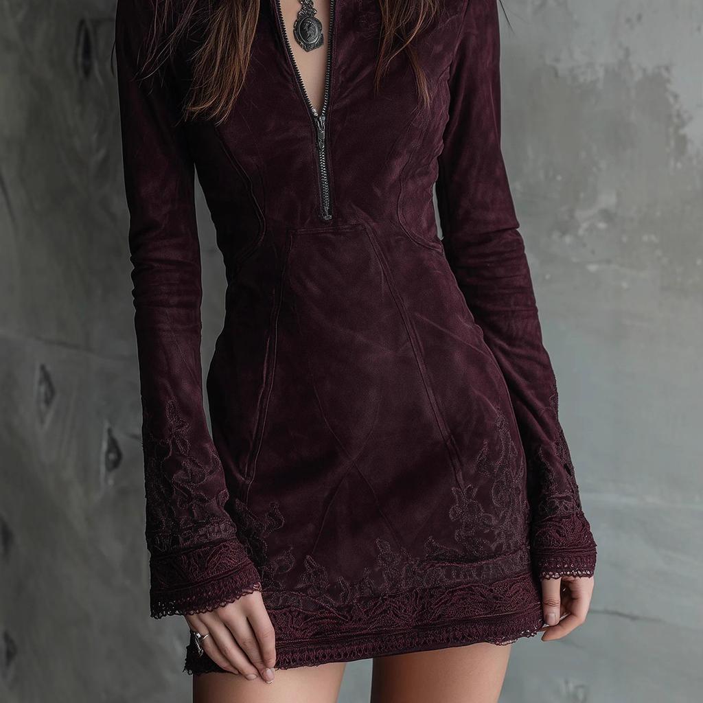 New Amazon Independent Station Semi-turtleneck Zipper Embroidery Plus Lace Lace Hip Skirt