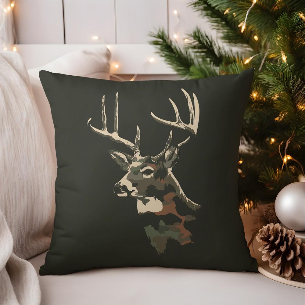 Home Decor Christmas Patterns Pillow: Deer & Tree Decor Pattern Cushion Cover Suitable for Sofa Bedroom Car Pillow Cover