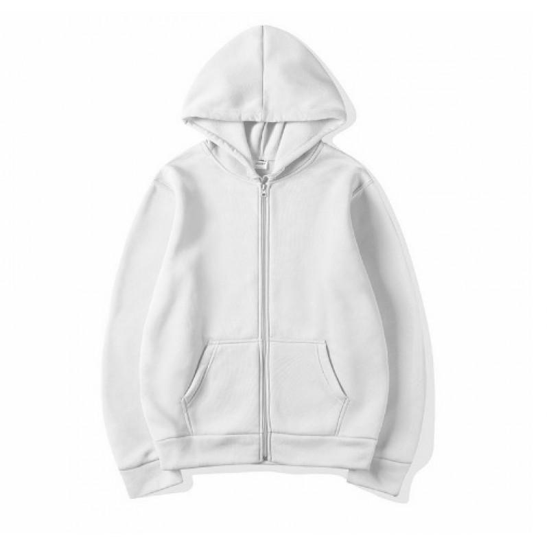 Unisex Hooded Zip-Up Sweatshirt Solid Color Casual Long Sleeve Pullover Men Women Winter Loose Fit