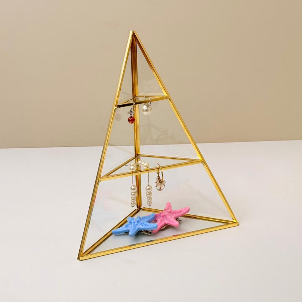 3-Tier Pyramid Glass Jewelry Display Stand for Earrings