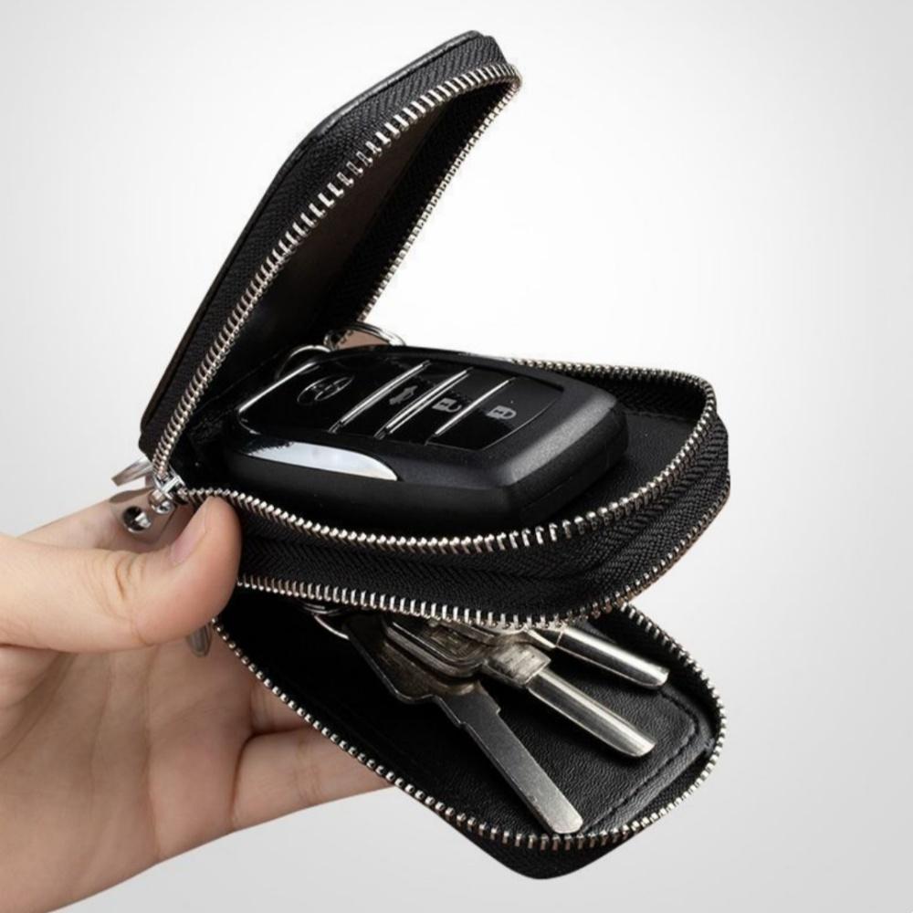 Genuine Leather Double Layer Car Key Case Crocodile Print Zipper Holder Keychain Organizer For Men Women Key Wallet Accessories