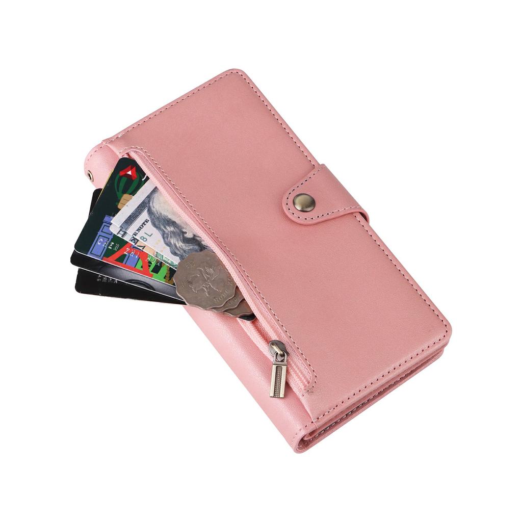 For Samsung Galaxy A37 5G Case Zipper Wallet Rivet Decor Leather Phone Cover with Wrist Strap