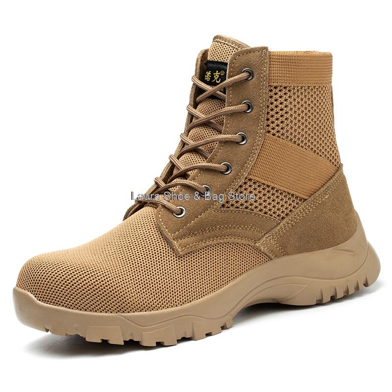 Fashion High Top Men Safety Shoes Mesh Breathable Steel Toe Work Shoes Man Constrcution Safety Boots Anti-smash Anti-odor Male Work Boot