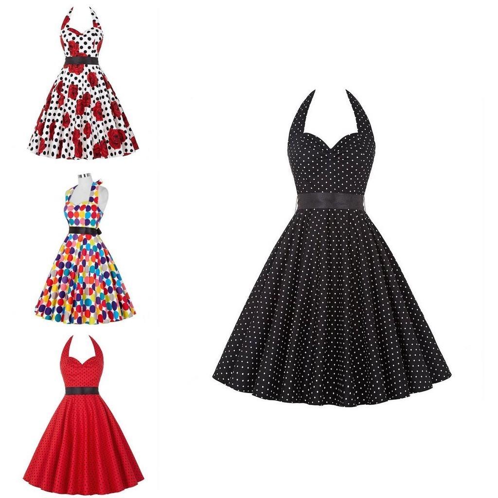 Elegante Vestito da Festa a Pois Vintage Anni '50 stile Halter di Audrey Hepburn