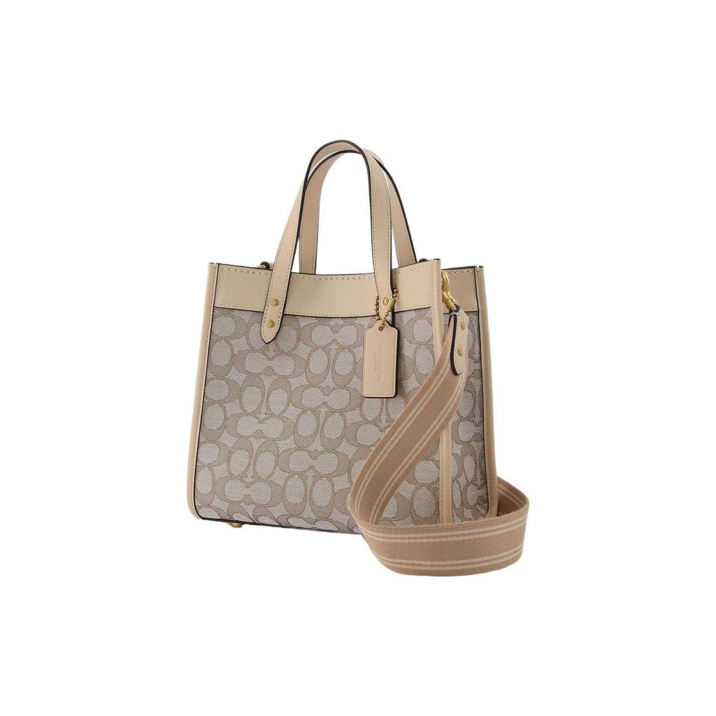 Coach Feld 22 Mode Print Color Block Stoff und Leder Tragetasche Damen Tragetaschen Khaki CD680-B4SHG