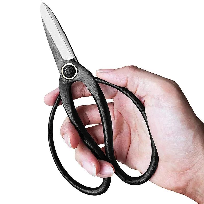 7.3-Inch Black Bonsai Scissors - Carbon Steel Home Gardening Pruners for Branch Pruning, Flower Arrangement & Plant Care