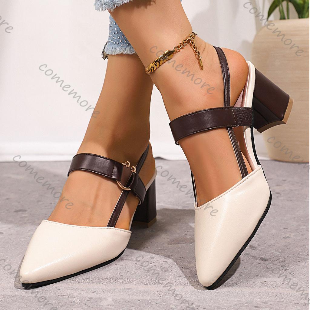 Fashion Comemore Elegant Pointed Toe Chunky Heel Sandals Women Summer High Heels Pumps Woman Fashion Thick Heeled Party Dress Sandalias