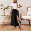 Women Pants Elastic Waist High Side Split Casual Pants Spring Summer Autumn Breathable Solid Color Loose Fit Wide Legs Trousers