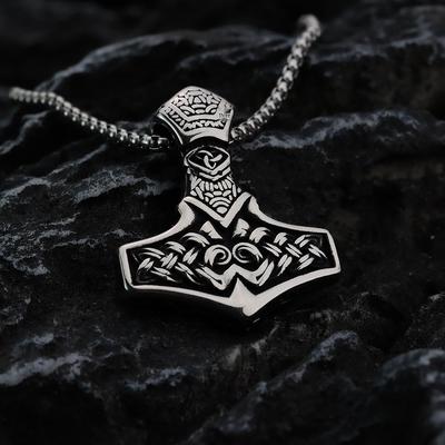 Men's Retro Stainless Steel Viking Thor's Hammer Celtic Knot Pendant Necklace