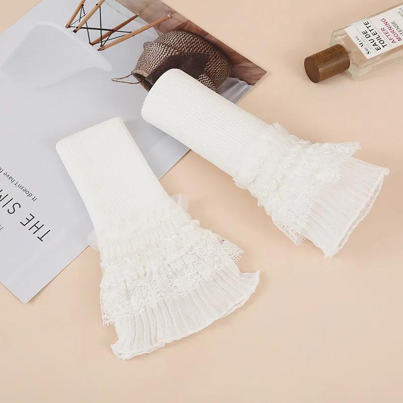 Fashion White Sweater Fake Sleeves for Women Hollow Out Floral Lace Horn Cuffs Embroidery Elastic Wrist Warmers Fake Cuffs