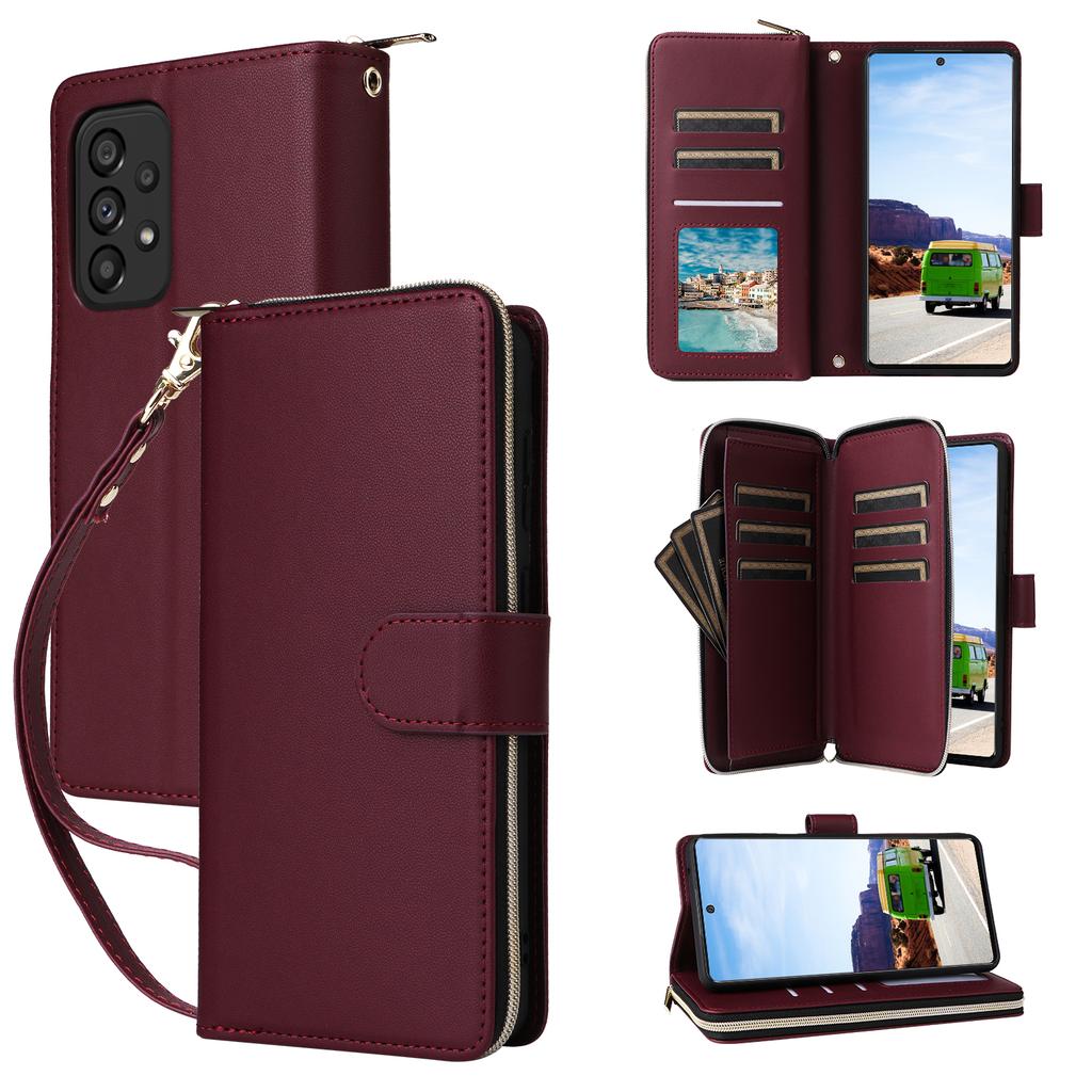 R20 Für Samsung Galaxy A53 5G Hülle Reißverschluss Leder Handyhülle mit 9 Kartenfächern