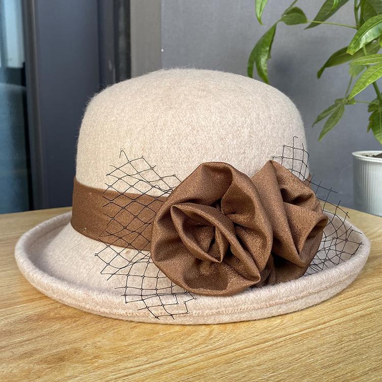 Bucket hat women wool woolen small basin hat autumn and winter versatile casual top hat small brim curled British retro fashion hat