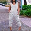 Women's Casual Color Sleeveless Plus Size Jumpsuit With Pockets