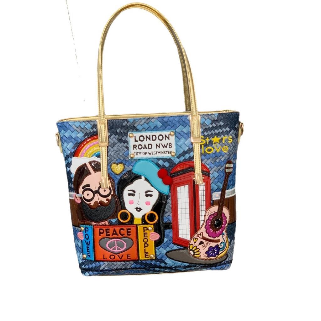 Women'S Bag Women'S Shoulder Bag Splicing Embroidery Embroidery Bag Large Capacity Messenger Tote Bag Women