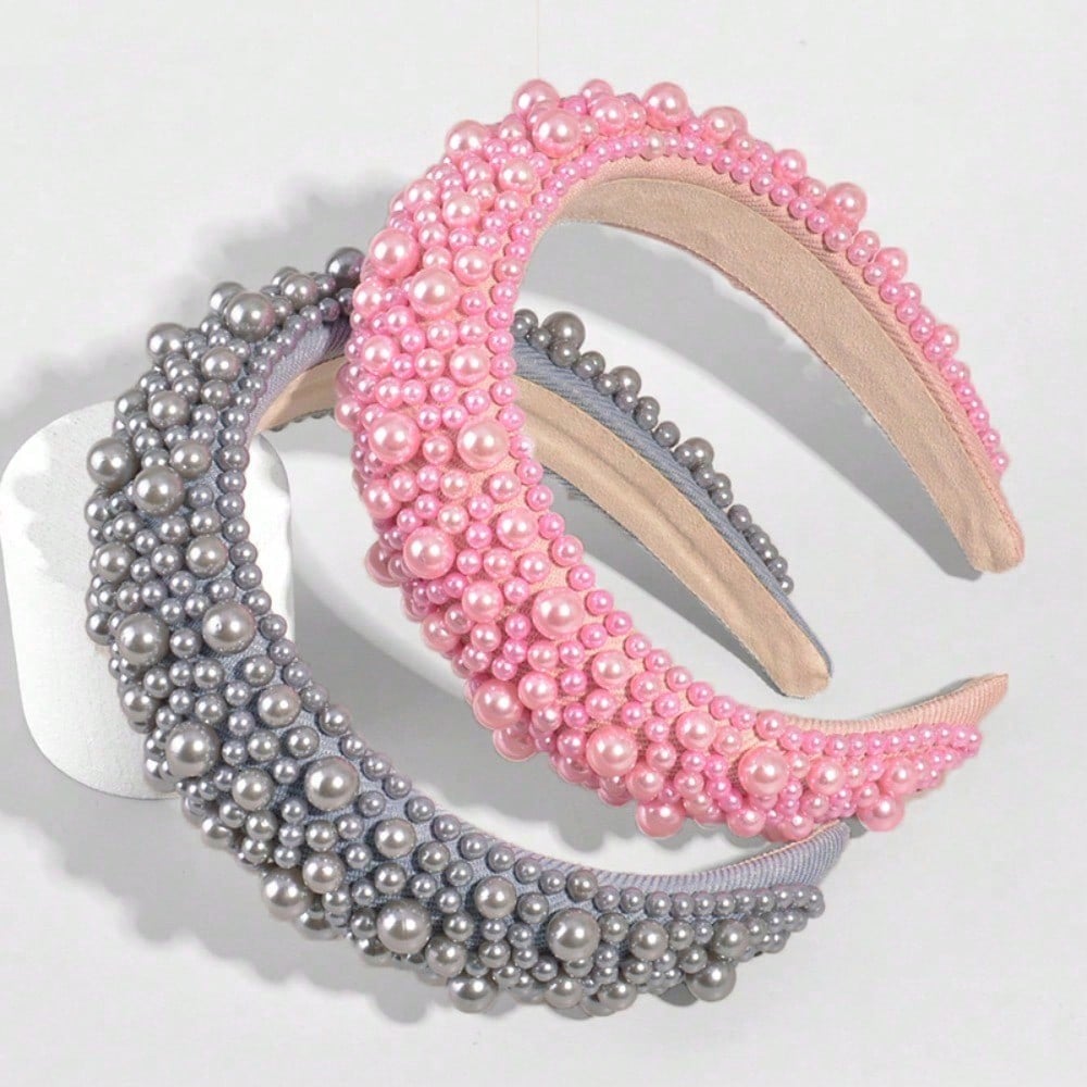 European and American Thick Simualtion Pearl Headband Pressure Hair Wide Edge Headband Handmade Hair Accessories