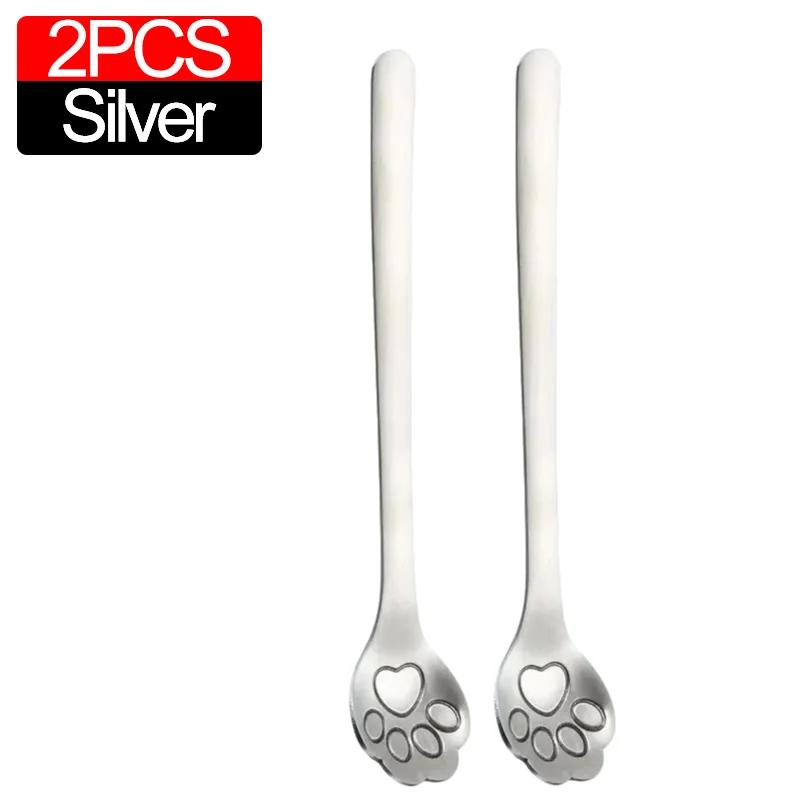 5/1PCS Creative Cute Cat Claw 304 Stainless Steel Spoon for Ice Cream Coffee Tea Dessert Spoon Kitchen Tableware Accessories