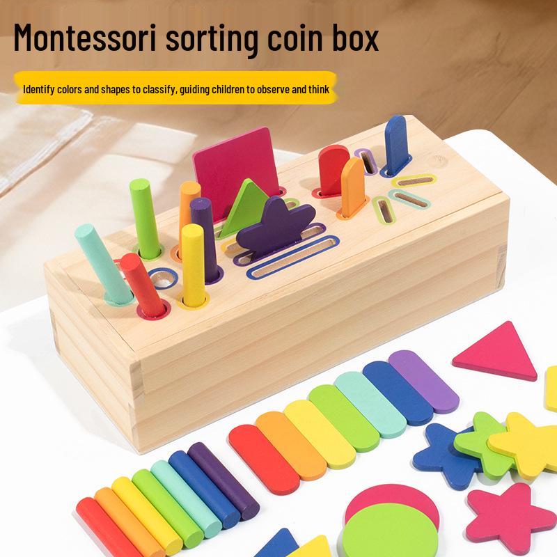 Montessori Wooden Color and Shape Sorting Cup Set for Early Learning and Grip Development 