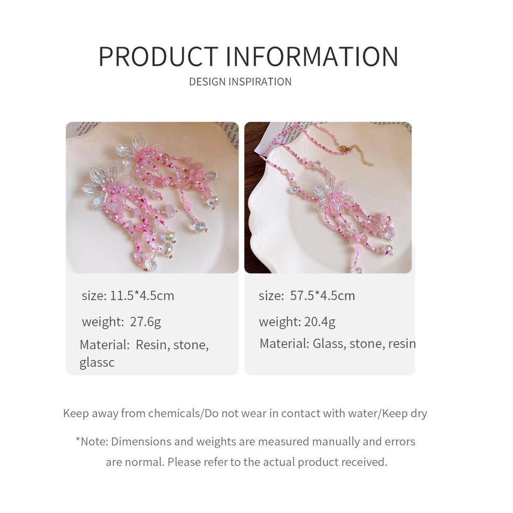 Pink Firefly Flower Stream Beaded Necklace: Sweet and Elegant Collarbone Chain for Women