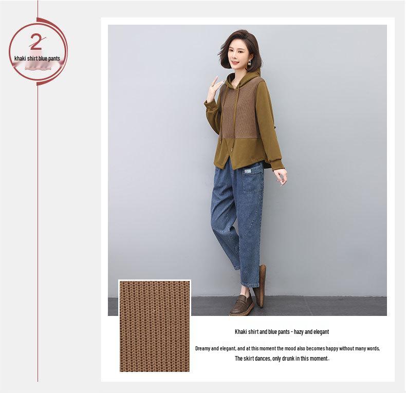 2024 Women's Chic Two-Piece Set: Loose Slimming Sweatshirt & Jeans for Spring/Autumn
