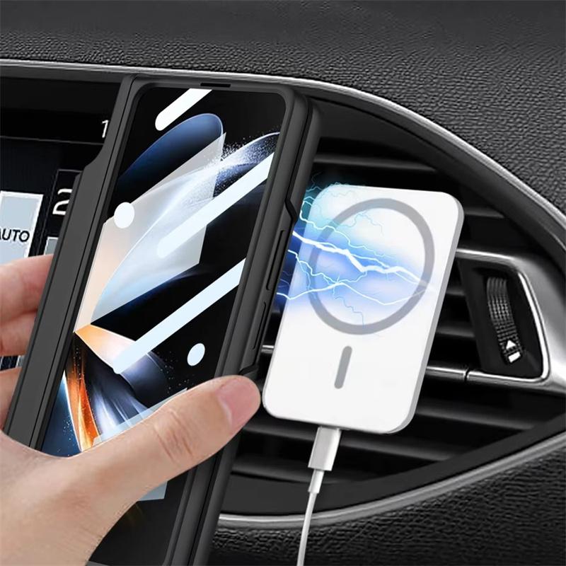For For Samsung Galaxy Z Fold 7 6 5 4 3 5G Case Magsafe Wireless Charging Magnetic Hinge Pen Holder Stand Screen Protect Film Cover