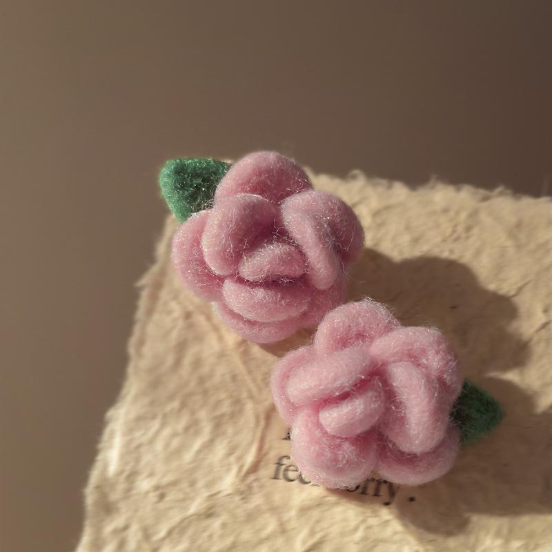 Silver Needle Flocked Flower Stud Earrings - Elegant, Versatile, and High-End for Women
