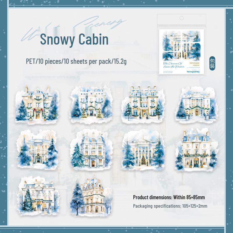 Beautiful Day Winter Scenery Large PET Sticker Set - 6 Styles, 10 Sheets Included Large
