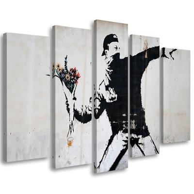 Beş parçalı kanvas tablo Banksy Graffiti Art Flowers