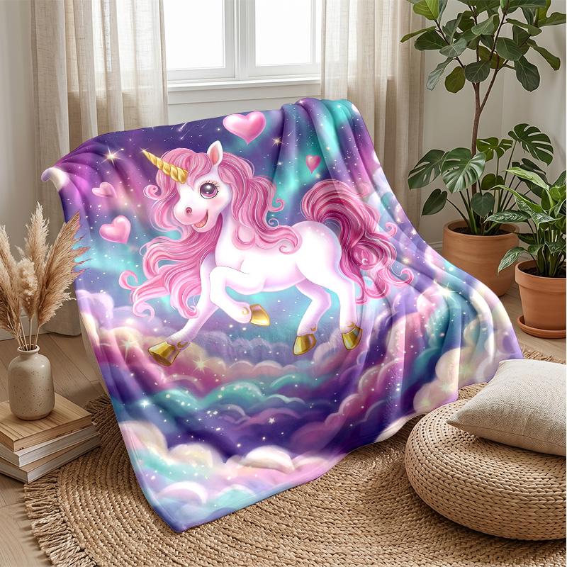 Pink Mane Unicorn in Magical Sky Theme blanket Lightweight Warm Flannel Blanket Decorative Throw Blanket for Home Decoration