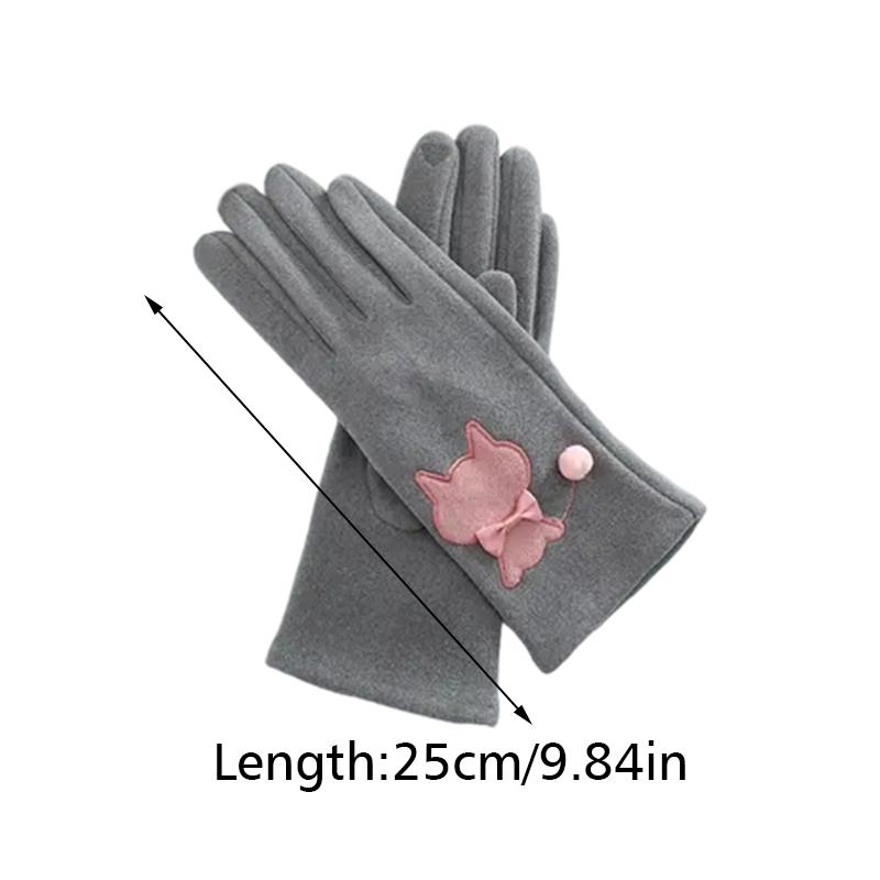 Women Touch Screen Outdoor Gloves Winter Fleece Riding Cat Embroidery Driving Elastic Gloves Warm One Size Fits All