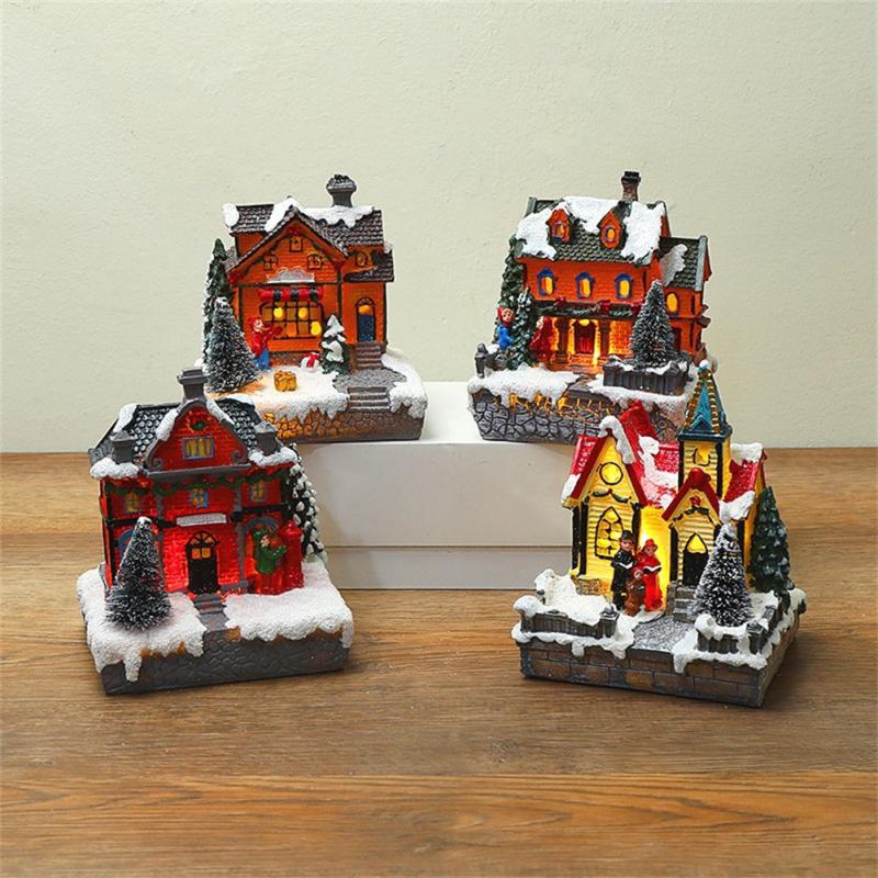 LED Night Light Christmas Ornaments 2025 Luminous Castle Snow House Sculpture Xmas Decoration For Home New Year Navidad