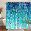 Mosaic Shower Curtain 180x180cm – Vibrant Stained Glass Blue, Modern Art Bathroom Decor Gift, 12 Hooks