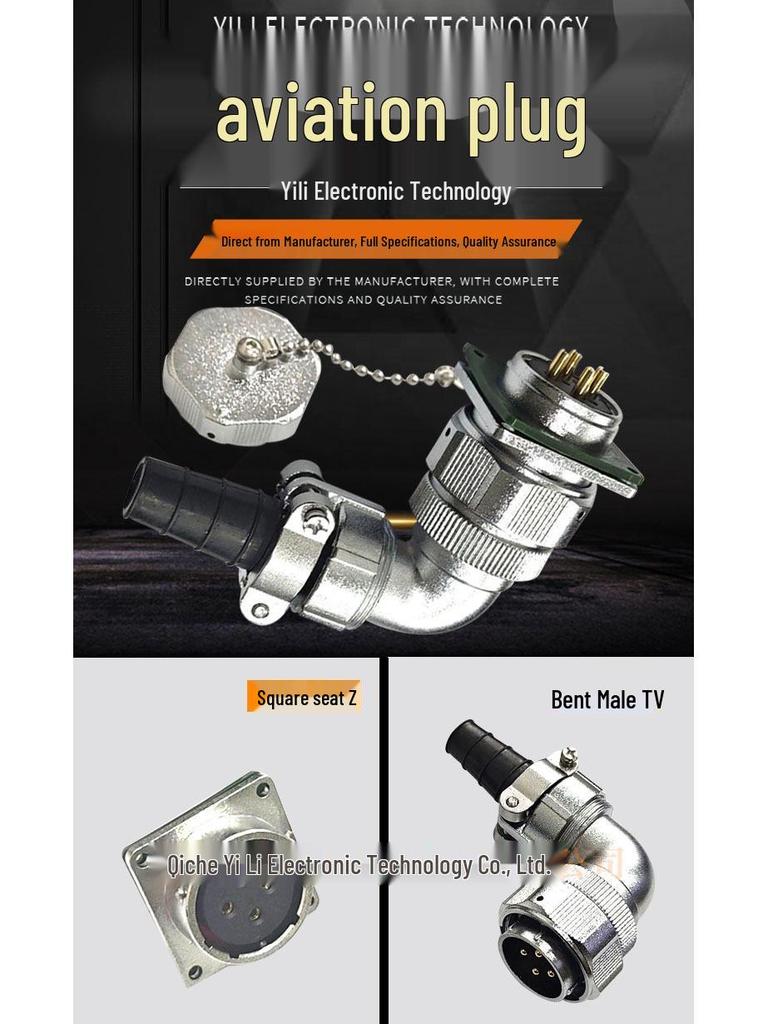 90° Angled Waterproof Aviation Socket Connector, 26-Pin Core for Electrical Cable TV+Z