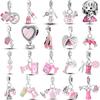 925 Silver Pink Ballet Shoes Ballet Set Charms Fit Original Charm Bead Pendent Dangle Bracelet DIY Women Jewelry Gift