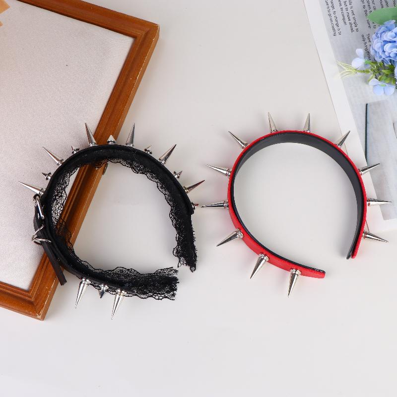 Gothic Punk Goth Headwear Women Headband Girls Rivets Headwear Cosplay Headdress Lace Hair Accessories