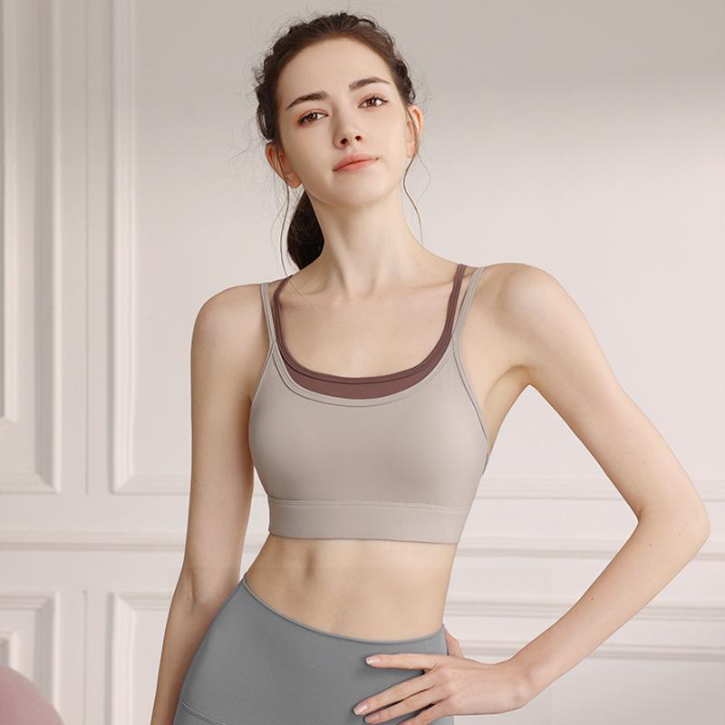 Color Block Women's Two-in-One Sports Bra with Slimming Back for Yoga, Dance, and Cycling