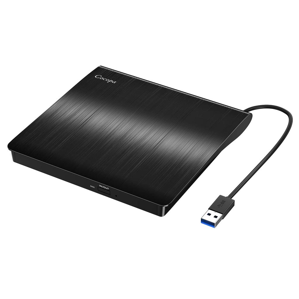 Cocopa USB External DVD Drive DVD Player Portable Drive Compatible with Both Windows and Mac OS High Speed Quiet Ultra Slim Black 3.0 CD/DVD