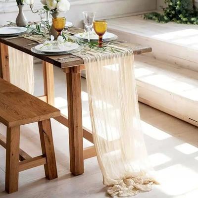 2 Pcs Boho Cheese Cloth Table Runner Cheesecloth Table Runner 90x300cm for Wedding Party Bridal Baby Shower Birthday Table Decorations