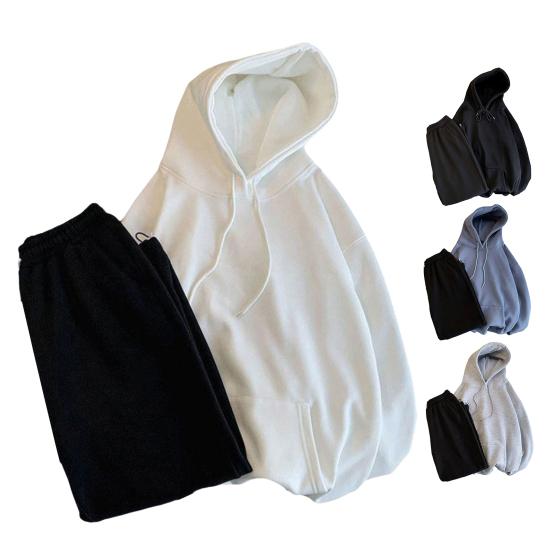 2-teiliges Sportanzug-Set für Herren, langärmelig, mit Kapuze und Kordelzug, große Taschen, einfarbiges Jogginghosen-Set, vielseitige Sportbekleidung