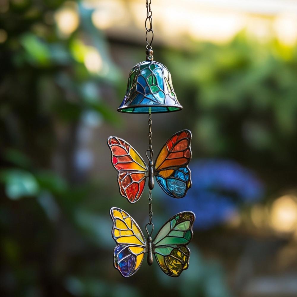 2D Butterfly Decoration Outdoor Hanging Wind Chime Metal Butterfly Wind Chime Air-Resistant Garden Butterfly Decor 2D Flat
