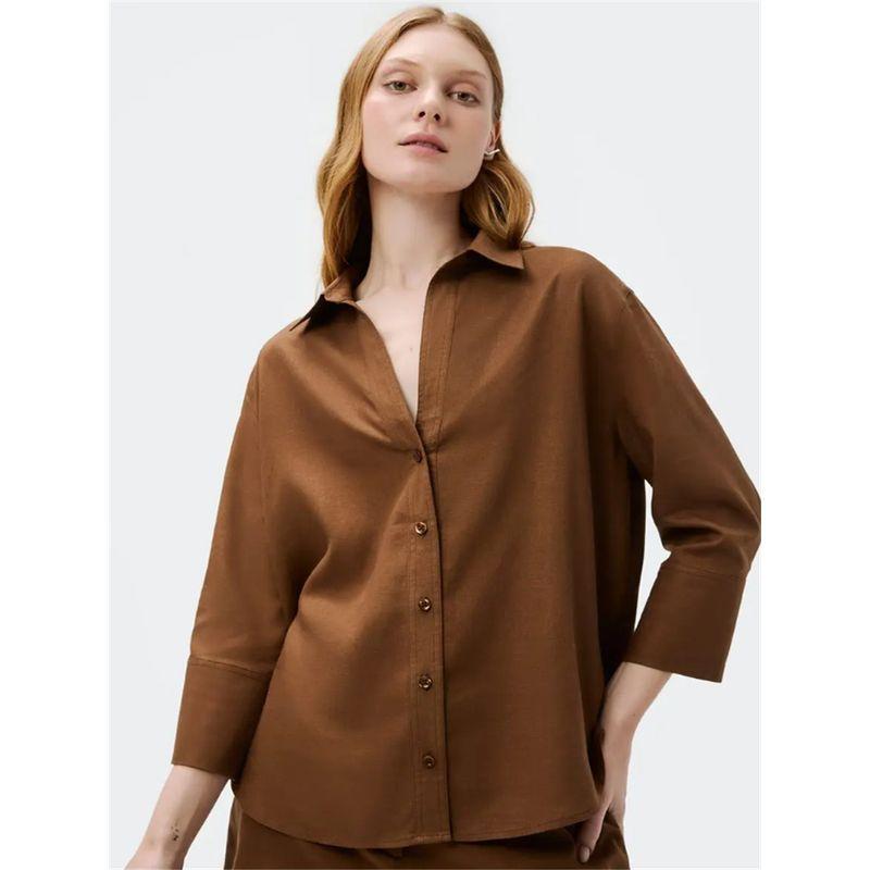 Foreign Trade Surplus Orders Tail Goods Official Website Spring and Summer New Linen Blend Loose Casual Women 3/4 Sleeve Shirts Simple