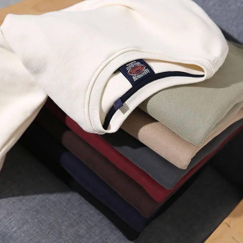 Trade Ins400G Heavyweight American-Style Solid Color Crewneck Sweatshirt for Men, Versatile for Spring and Autumn, Youth Base Layer Pullover Top