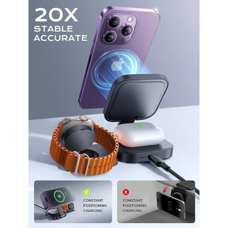 Αναδιπλούμενη 3 σε 1 Μαγνητική Ασύρματη Φόρτιση για Apple Magsafe Βάση Φόρτισης για iPhone 15 Pro 14 13 12 iWatch Airpods 2 3 Φορτιστής