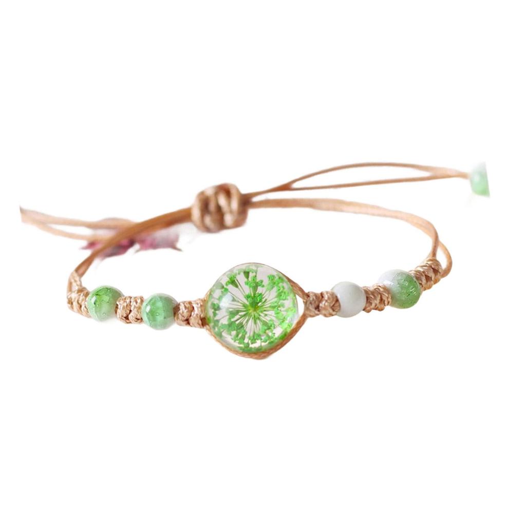 Adjustable Waxed Cord Bracelet Handmade Ceramic and Glass Flower Beads Wristchain Everyday Wear Wristband Jewelry