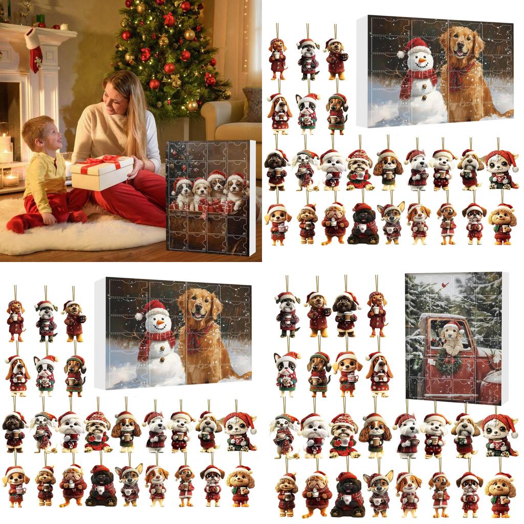 Christmas Dog Series Acrylic Advent Calendar Hanging Ornaments For Holiday Celebrations