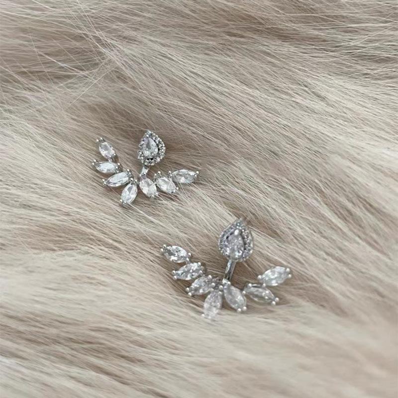 Gold-Plated Zircon Tassel Earrings - Retro Floral Design with Silver Needle