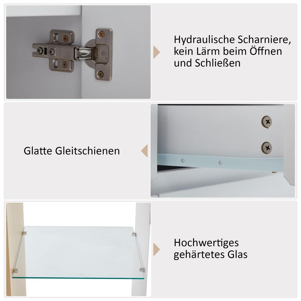 Sideboard Chest of Drawers LED 2 Doors & 2 Drawers & Glass Shelf, Buffet Highboard Ample Storage, Buffets Dining Room Living Room, White & Oak