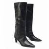 Sexy Black PU Knee-high Boots for Women Fashion Pointed-toe Kitten Heel Designer Boots Comfortable Soft Leather Zapatos De Mujer