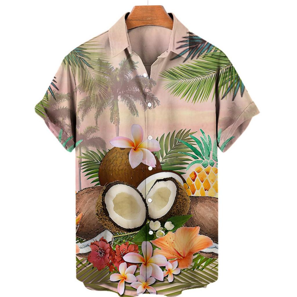 Tropical Palm 3d Print Hawaiian Shirt for Men Summer Beach Street Short Sleeves Tops Harajuku Holiday Lapel Button Loose Blouse
